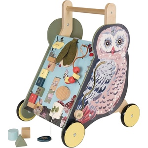 image:imageManhattan Toy Wildwoods Owl Wooden Push Cart with Shape Sorter and Basket Serrated Oval Spinners Bead Run and More Medium